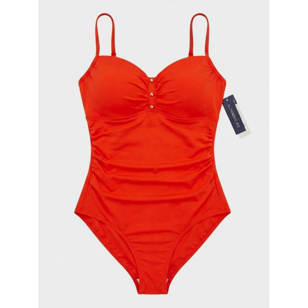 Chaps Orange One-Piece Swimsuit Size 16 Slimming Adjustable Straps 4KR7411M